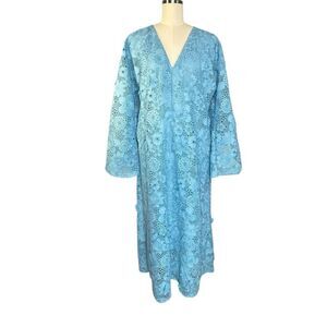 Marie by Victoria Dunn Blue Floral Lace Maxi Caftan Dress| Size L